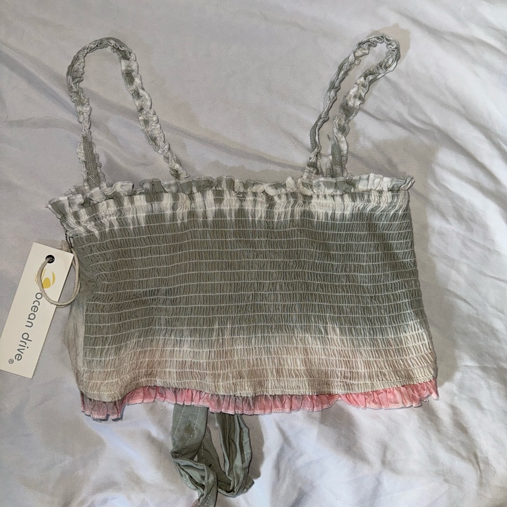 Ocean Drive Ruffle Boho Shirred Tie-front Crop Top Women's Med Tie Dye Beach - Picture 2 of 5